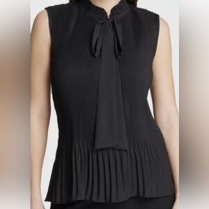 DKNY Sleeveless Pleated Tie Neck Top